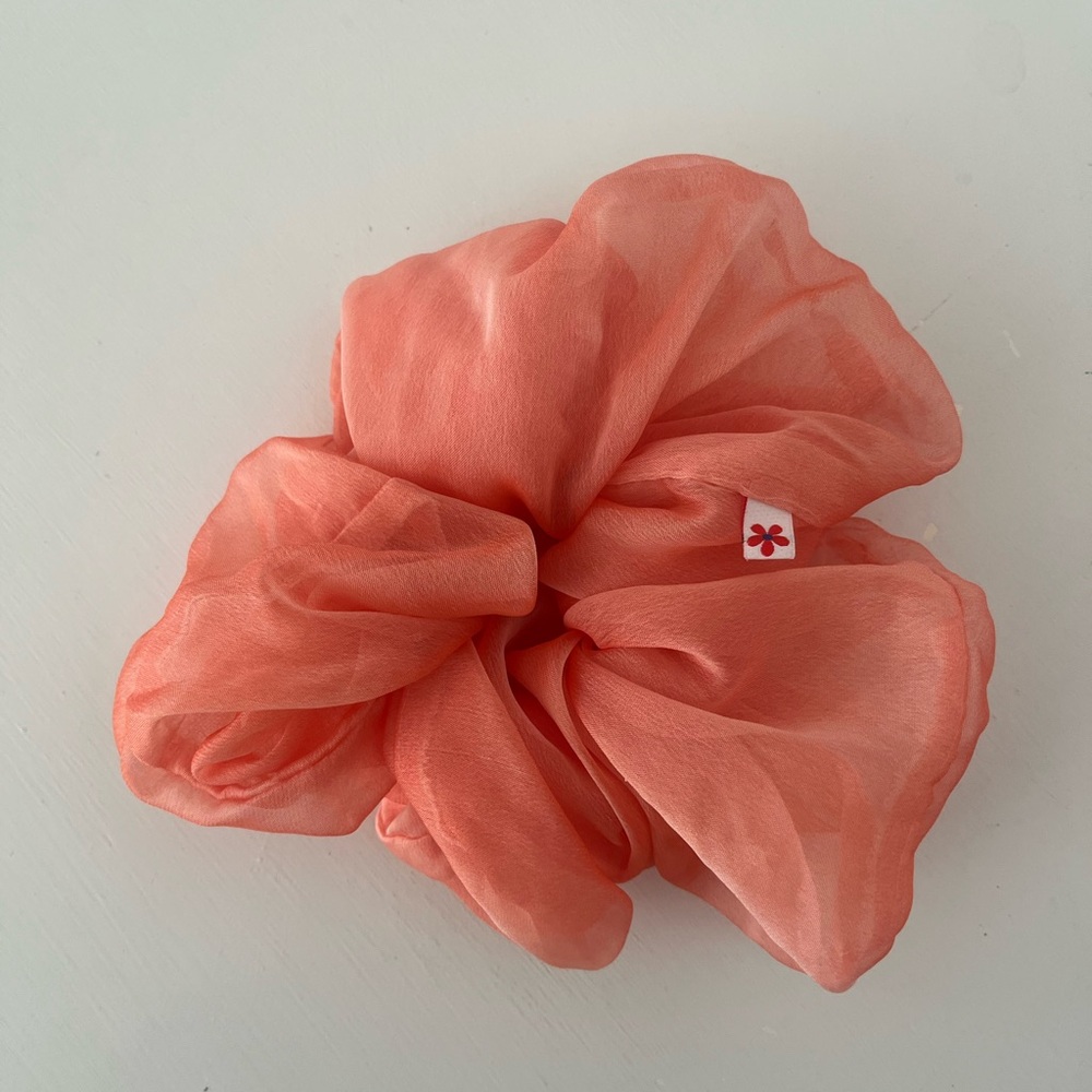 Coral Sheer Chiffon Hair Scrunchie